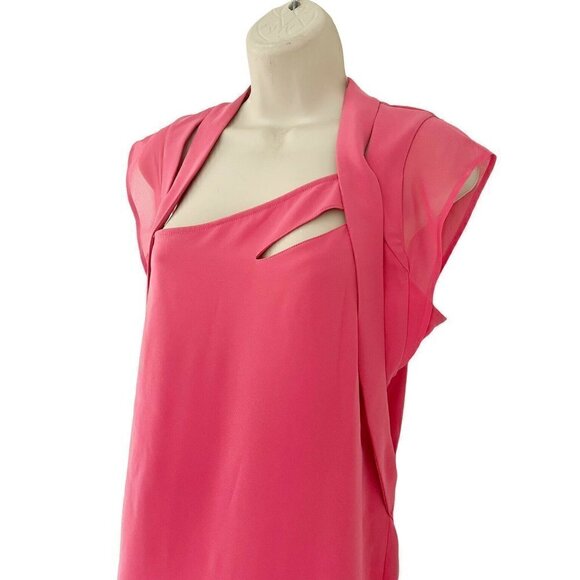 THE KOOPLES Salmon Pink Crepe Chiffon Shift Dress Woman's Sz XS - Picture 3 of 7